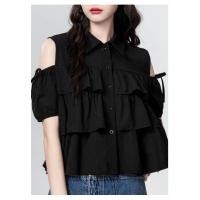 ราคา เสื้อเชิ้ตแขนสั้นลายสก็อตเปิดไหล่สไตล์เกาหลีสำหรับผู้หญิง ทรงหลวม แขนกุด ปกโปโล สีพื้น ความยาวปกติ (24937528416)