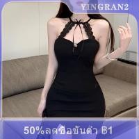 ราคา YINGRAN2 เดรสลูกไม้สีดำคล้องคอเดรสสั้นแขนกุดเซ็กซี่สำหรับปาร์ตี้ฤดูร้อน (24343363377)