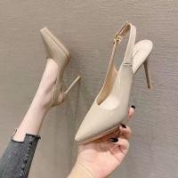 ราคา รองเท้าส้นสูง PU หนังกลับสีเปล่า ทรงหัวแหลม สายรัดข้อเท้าแบบหัวเข็มขัด รองเท้าแฟชั่นสำหรับผู้หญิง รองเท้าส้นเดี่ยว (24194079173)