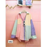 ราคา 670 Pเสื้อเชิ้ตแขนยาวโอเวอร์ไซส์ เสื้อเชิ้ตตัดต่อสีพาสเทล รุ่นขายดี อก38 48 (19682988054)