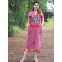 ราคา ชุดเดรสผ้าฝ้าย ทรงกะเหรี่ยง (21407133456)