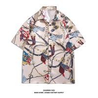 ราคา Muse Harbor เสื้อเชิ้ตพิมพ์ลายสายโซ่วินเทจสำหรับผู้ชายและผู้หญิงเสื้อแฟชั่นทรงหลวม (24781744379)