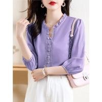 ราคา เสื้อเชิ้ตแขนสั้นมีระบายใหม่สำหรับแฟชั่นของผู้หญิงเสื้อชีฟองฤดูร้อน (24841851830)