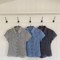 ราคา เสื้อเชิ้ตผู้หญิง ทรงหลวม สไตล์เกาหลี ลายสก็อตขนาดเล็ก เอวยางยืด แขนสั้นบาง โปร่งใส แขน POLO ปกติ (24826562498)