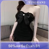 ราคา YINGRAN2 เดรสเกาะอกเซ็กซี่สำหรับผู้หญิงชุดเดรสสั้นมีระบายแหวกแนวมีโบว์ (24401750373)