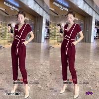 ราคา JK11065 Jumpsuit จั้มสูทแขนสั้น คอวีแต่งปก กุ๊นขอบแน ปกจั้ม ขากางเกงทรงกระบอก มีซิปหลัง สายผูกเอว พร้อมส่ง (15115852299)