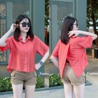 ราคา Sunny เสื้อเชิ้ตแขนสั้นผ่าหลัง ผ้านิ่ม ทรงเก๋ 9 Color เสื้อผ่าไขว้หลัง (22674207594)