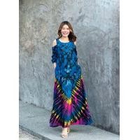 ราคา ชุดเดรสเปิดไหล่ ผ้ามัดย้อม (19816860142)