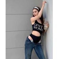 ราคา Mbell บอดี้สูทเว้าเอว ดีเทลแขนข้างเดียว แต่งสกรีน ผ้าเรย่อน (22311547614)