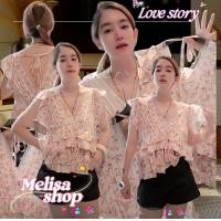 ราคา ป้าย love story เสื้อคอวีผูกหลัง แต่งระบายขนมชั้น (24928335905)