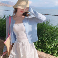 ราคา เสื้อคาร์ดิแกนถักสีเทาบางสำหรับผู้หญิง ฤดูร้อน 2025 ชุดเดรสสายเดี่ยว ผ้ากันฝนกันแดด แจ็คเก็ต ชุดปรับอากาศ เสื้อคลุมยาวคลุมไหล่ (24898627027)