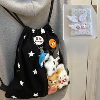 ราคา กระเป๋าเป้สะพายหลังผ้าใบลายดาวสีดำความจุขนาดใหญ่สำหรับนักเรียน กระเป๋าสะพายไหล่แบบลำลอง ปิดด้วยเชือกผูกหัว (23934691150)