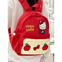 ราคา กระเป๋าเป้สะพายหลังลายการ์ตูน Kitty สีแดง น่ารักสำหรับนักเรียนหญิง วัสดุ PU นิ่ม ปิดด้วยซิป ทรงสี่เหลี่ยมตั้ง (24896388812)