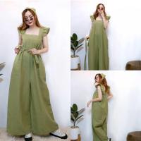 ราคา ชุดจั้มสูทขายาว จั้มหมีสีพื้น ผ้าโพก สายรัดเอว (21406545669)