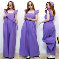 ราคา ชุดจั้มสูทขายาว จั้มหมีสีพื้น ผ้าโพก สายรัดเอว (21410411898)