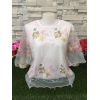 ราคา เสื้อลูกไม้ ผ้าแก้วลายดอกไม้ เสื้อออกงาน เสื้อลูกไม้ สีขาว เสื้อแขนสามส่วน รุ่น4655 2 (22688445666)