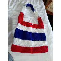 ราคา bag กระเป๋าถัก สีขาวแดงน้ำเงิน 32 30 5cm 37 35 7cm (25049325992)