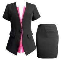 ราคา ชุดสูทสีดำ ชุดทำงานโรงแรม ชุดกระโปรงทรงเอเข้ารูป แขนสั้น ผ้าโพลีเอสเตอร์ ชุดทำงานผู้หญิง ชุดทำงานฤดูร้อน 2025 (24815379430)