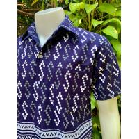 ราคา เสื้อผ้าไทยพื้นเมืองชาย เสื้อหม้อฮ่อมซาฟารี เสื้อผ้าฝ้ายคอเซิ้ตพิมพ์ลายขอพระราชทาน แขนสั้น อก 404244464850 (13432867127)