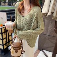 ราคา ohho 1530 เสื้อแฟชั่นไหมพรมถักฉลุบางเบา แขนยาว เสื้อไหมพรมตาข่าย ทรงหลวม สีพื้น แฟชั่นฤดูร้อน (22899357009)