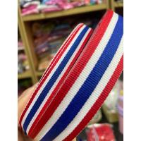 ราคา ริบบิ้นผ้าลายธงชาติ ริบบิ้นผ้าลายสวย สีธงชาติไทย ขนาด25มิล เนื้อดี สีสวยสด ส่งไว ห่อ10เมตร (24607251472)