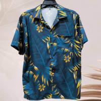ราคา เสื้อเชิ้ตฮาวาย ลายใบไม้เขียวเหลือง พื้นสีเขียว ผ้าไหมอิตาลี (24834159186)