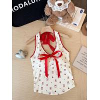 ราคา เสื้อกล้ามผ้าคอตตอนลายดอกไม้สไตล์เซ็กซี่ พร้อมโบว์สีแดงเสื้อลายหมีน้อย เชือกผูกด้านหลังแต่งโบว์ด้านหน้า ผ้านิ่ม Y245 (24792724719)