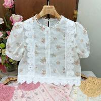 ราคา เสื้อแฟชั่นแขนตุ๊กตาเนื้อผ้าคอตตอนแต่งระบายลูกไม้ อก38นิ้ว (24866413072)