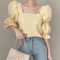ราคา เสื้อเชิ้ตแขนพองสไตล์ฝรั่งเศสย้อนยุคสำหรับผู้หญิง ทรงเข้ารูป คอเหลี่ยม แขนกุด สีพื้น เสื้อเชิ้ตคอเหลี่ยมสไตล์ฝรั่งเศสที่หรูหรา (24815317174)