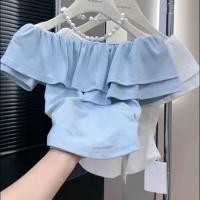 ราคา SPICYG เสื้อครอปเอวอย เสื้อยืดเอวลอย เสื้อครอปสีขาว เสื้อปาดไหล่ เสื้อแขนสั้นลายใบบัวเซ็กซี่สำหรับหน้าร้อนสำหรับผู้หญิง (24187077096)