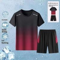 ราคา NALLCHEER ชุดกีฬาผ้าไหมไอซ์ชายเสื้อผ้าแห้งเร็วเสื้อยืดแขนสั้นฤดูร้อนกางเกงขาสั้นวิ่ง (24615723328)