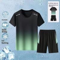 ราคา NALLCHEER ชุดกีฬาผ้าไหมไอซ์ชายเสื้อผ้าแห้งเร็วเสื้อยืดแขนสั้นฤดูร้อนกางเกงขาสั้นวิ่ง (24615723337)
