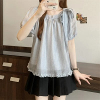 ราคา เสื้อเชิ้ตผ้าชีฟองแขนสั้นผู้หญิง ฤดูร้อน 2025 แฟชั่นใหม่ แขนพอง ผูกโบว์ ปกปิดหน้าท้อง ทรงเข้ารูป เสื้อผ้าทำงานสไตล์เกาหลี (24858942195)