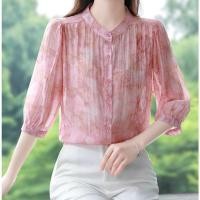 ราคา XANLYSHE เสื้อเชิ้ตผ้าชีฟองทรงหลวมปกปิดหน้าท้องแบบใหม่ฤดูร้อนเสื้อตัวเล็กแขนสามส่วนเสื้อคอตั้งลายดอกไม้เสื้อผ้าผู้หญิง (24657933020)