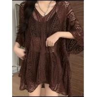 ราคา เสื้อแฟชั่นแขนสั้นตาข่ายคอวี ไซส์ใหญ่เสื้อคุมชุดว่ายน้ำ เสื้อกันโป๊ (24376831841)