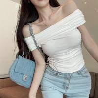ราคา เสื้อยืด สุภาพสตรี เสื้อยืดแขนสั้นเปิดไหล่เซ็กซี่ผู้หญิง เสื้อครอปปาดไหล่ สีพื้น เรียบหรูน่ารัก สาวอวบใส่ (22458676408)