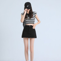 ราคา Beautified กระโปรงยีนส์สั้นสีดำ เซ็กซี่ เข้ารูป ซับผ่าร่ม ยาว V18 (22880919877)