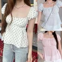 ราคา พร้อมส่ง เสื้อครอปแขนตุ๊กตาลายจุด เสื้อลายจุดน่ารัก เสื้อแขนจั้ม polkadot (24804521163)