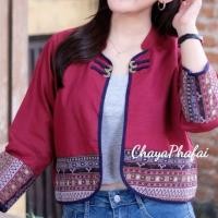 ราคา เสื้อคลุมคอจีน แต่งลายผ้าทอ เสื้อผ้าฝ้าย เสื้อพื้นเมือง (24643415890)