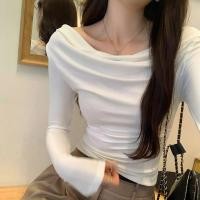 ราคา เสื้อยืดแขนยาว เสื้อเปิดไหล่ 5สี4ไซส์ เสื้อครอปสำหลัผู้หญิง ปาดไหล่ สไตล์เกาหลี No B17 (24883716903)