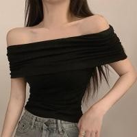 ราคา เสื้อยืด สุภาพสตรี เสื้อยืดแขนสั้นเปิดไหล่เซ็กซี่ผู้หญิง เสื้อครอปปาดไหล่ สีพื้น เรียบหรูน่ารัก สาวอวบใส่ (22458676407)