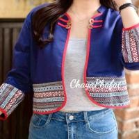 ราคา เสื้อคลุมคอจีนแต่งลายผ้าทอ เสื้อผ้าฝ้าย เสื้อพื้นเมือง (24059131358)