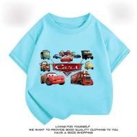 ราคา เสื้อยืดผ้าฝ้ายแท้สำหรับเด็กผู้ชาย Lightning McQueen แขนสั้นเด็กเสื้อยืดการ์ตูน Cars (22627124400)