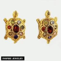 ราคา Inspire Jewelry ต่างหูเต่าทับทิม ต่างหูเต่านพเก้า ต่างหูเต่าเพชรซีก ตัวเรือนหุ้มทองแท้ 100 24K นำโชค เสริมดวง (24923499916)