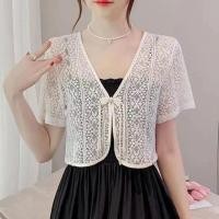 ราคา เสื้อคาร์ดิแกนผ้าลูกไม้บางสไตล์จีนใหม่ เสื้อคลุมยาวบาง แขนสั้น คอวี สไตล์ฤดูร้อน เสื้อคลุมกันแดดสำหรับผู้หญิง (24628473814)
