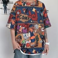 ราคา เสื้อยืดแขนสั้นผู้ชายสไตล์ญี่ปุ่น ลายการ์ตูน ทรงหลวม ทรงฮิปฮอป ลาย Graffiti แฟชั่นฤดูร้อน เสื้อยืดคู่รักที่เซ็กซี่ (23911693816)