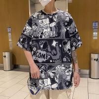 ราคา เสื้อยืดแขนสั้นผู้ชายสไตล์ญี่ปุ่น ลายการ์ตูน ทรงหลวม ทรงฮิปฮอป ลาย Graffiti แฟชั่นฤดูร้อน เสื้อยืดคู่รักที่เซ็กซี่ (23911693808)