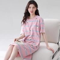 ราคา ชุดนอนสตรีชุดนอนผ้ายืดผสมคอตตอน กระโปรงยาว เดรสชุดนอน (24594355749)