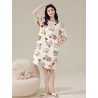 ราคา ชุดนอนสตรีชุดนอนผ้ายืดผสมคอตตอน กระโปรงยาว เดรสชุดนอน (24594355742)