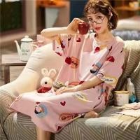 ราคา ชุดนอนสตรีชุดนอนผ้ายืดผสมคอตตอน กระโปรงยาว เดรสชุดนอน (24594355739)